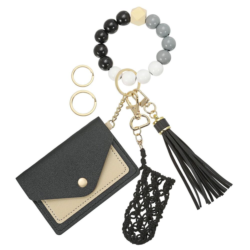 8364 Small Credit Card Wallet with Keychain Wristlet Silicone Beads Ring